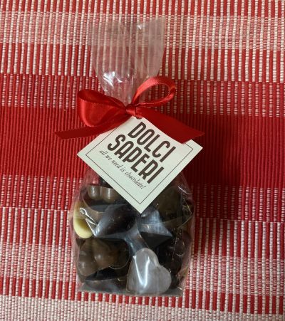 Sacchetto cuoricini mix - cioccolato latte, fondente e bianco 150g