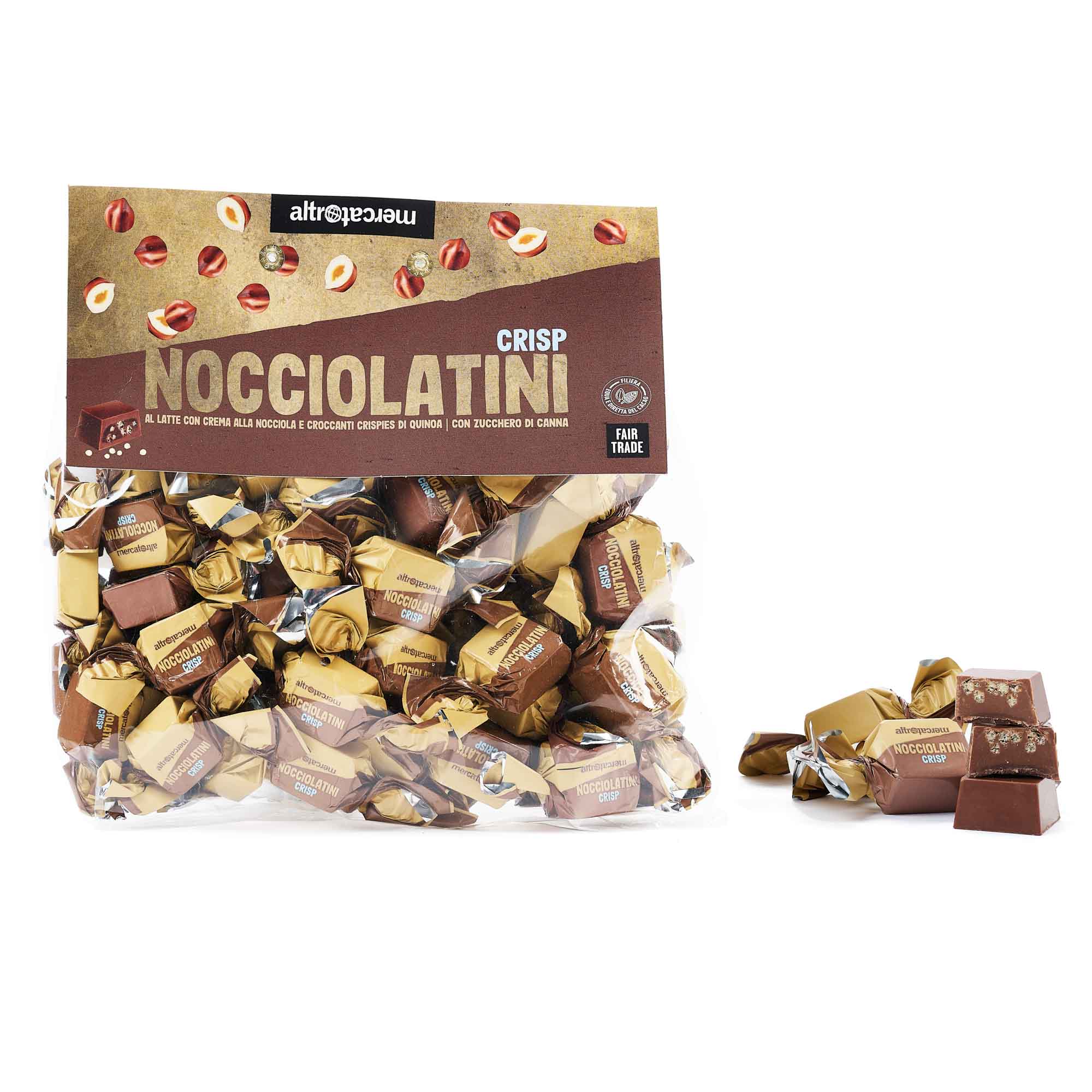 Nocciolatini Crisp – cioccolatini al latte con crema alla nocciola e crispies di quinoa 500g
